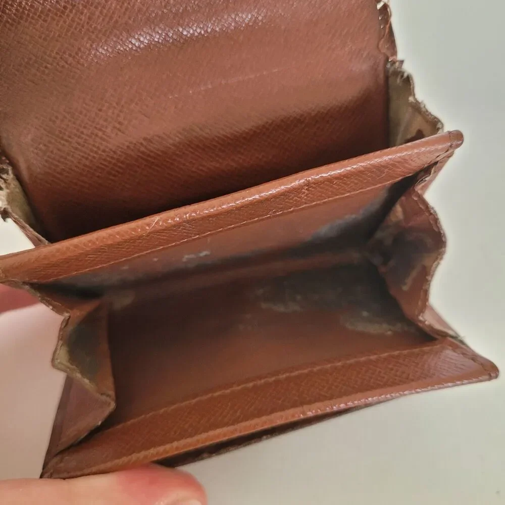 Louis Vuitton LV Micro Brown Folding Monogram Leather Card Wallet Small Authenti